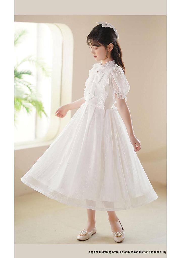 Girls' Korean Style Short Sleeve Chiffon Princess Dress