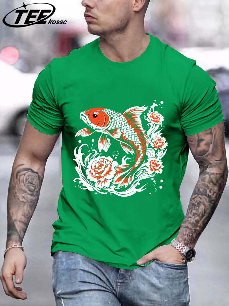 Japanese Harajuku Creative Lotus Koi Pattern TShirt Mens Summer Soft T Shirts Cotton Retro Sportswear Unisex Hip Hop Clothes