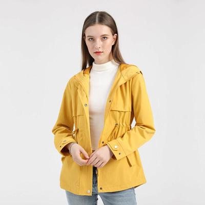 Women Spring Autumn Hooded Collar Long Sleeve Solid Color Waisted Loose Trench S-3XL