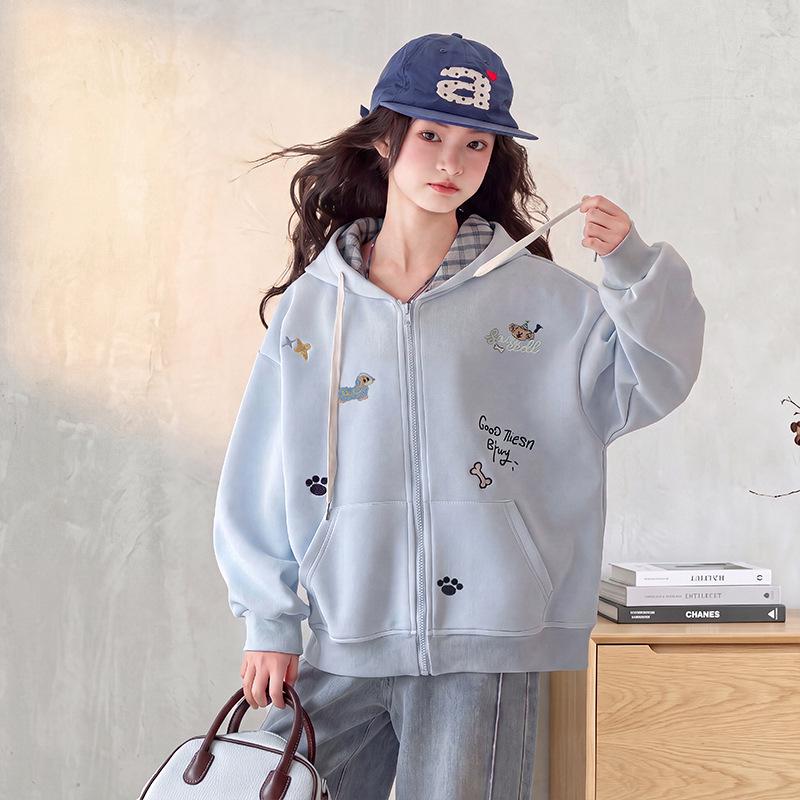 Girls' Spring/Autumn 2026 Stylish Casual Baseball Jacket for Medium and Large Children