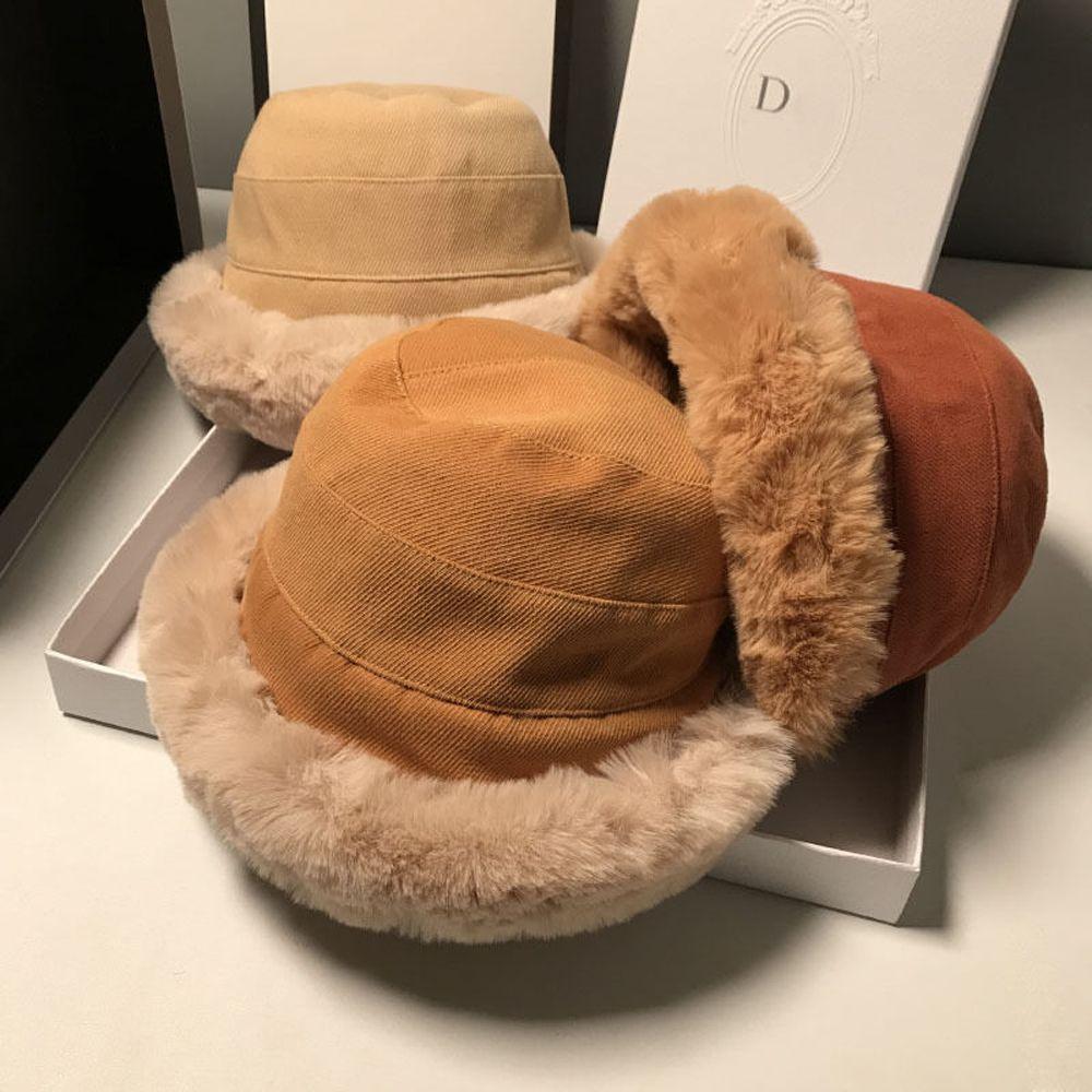 Windproof Thick Winter Japanese Large Warm Plush Bucket Hat Korean Style Beanies Women Hat Woolen