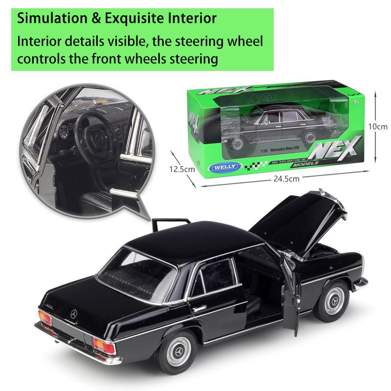 Welly 1:24 Scale Mercedes-Benz 220 Alloy Car Model Diecasts Metal Toy Vehicles Car Model High Simulation Collection Childrens Gifts