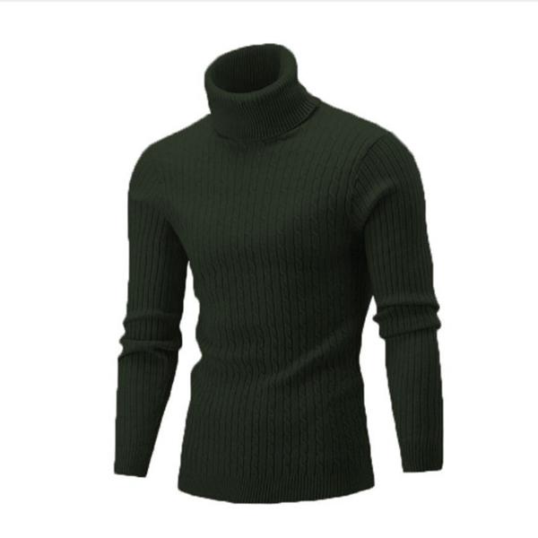 MAITA Casual Men Winter Solid Color Turtle Neck Long Sleeve Twist Knitted Slim Sweater