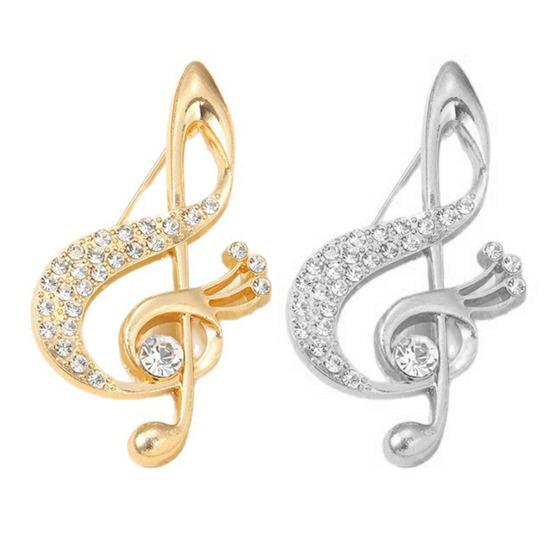 Women Brooch Sparkling Rhinestone Inlaid Musical Note Shape Anti-Exposure Buckle Suits Shirts Sweaters Bags Pin Outfit Accessory