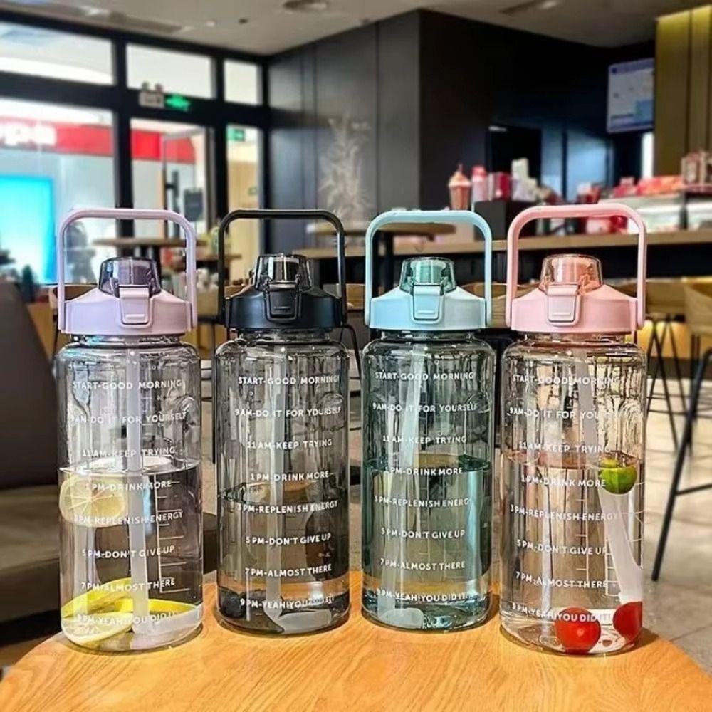 With Time Marker Fitness Straw Cups 2L Drink Bottle Plastic Sports Water Bottles  for Outdoor