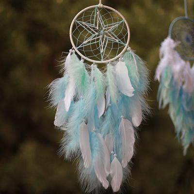 Blue Feathers Star Dream Catcher Handmade Wind Chimes Bedroom Decorations Wall Pendants Window Pendant For Girls Birthday Gifts