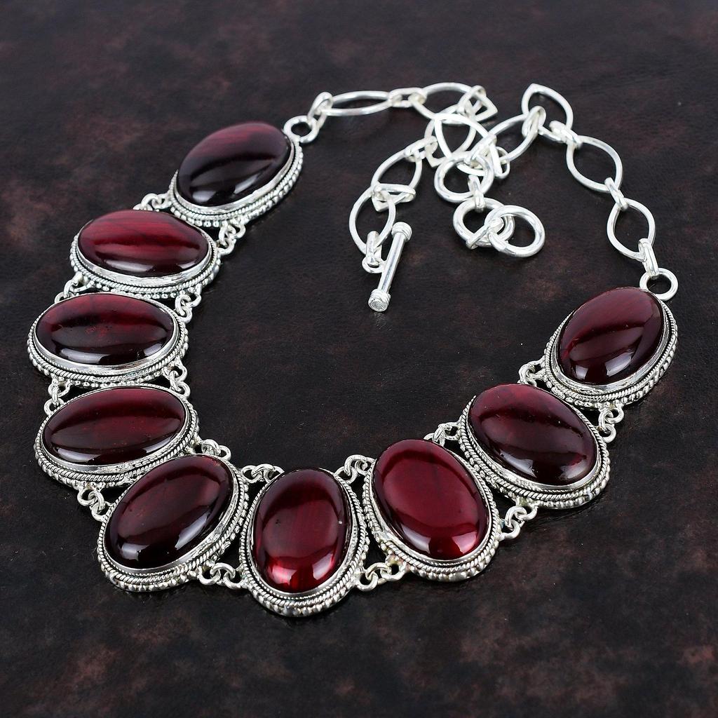 Red Fire Labradorite Necklace Handmade Gemstone Necklace 925 Sterling Silver Necklace Vintage Jewelry Adjustable Chain Necklace Gift For Mom