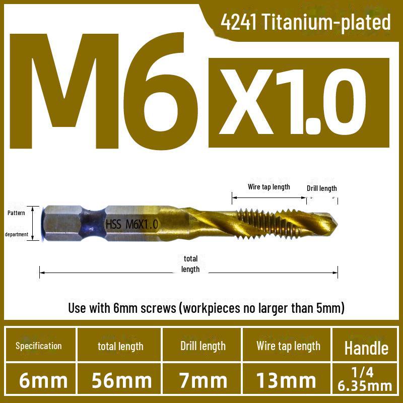 

Набор из трех сверл и метчиков из нержавеющей стали с саморезами Titanium-plated M6*1 short version
