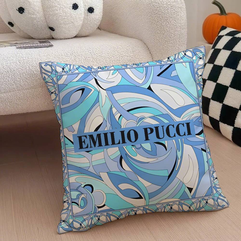 E-Emilio P-Pucci Logo Fashion Pillow Case Anti-dustmite Pillowcase Invisible Zipper Silky Short Plush Sofa Cushion Cover