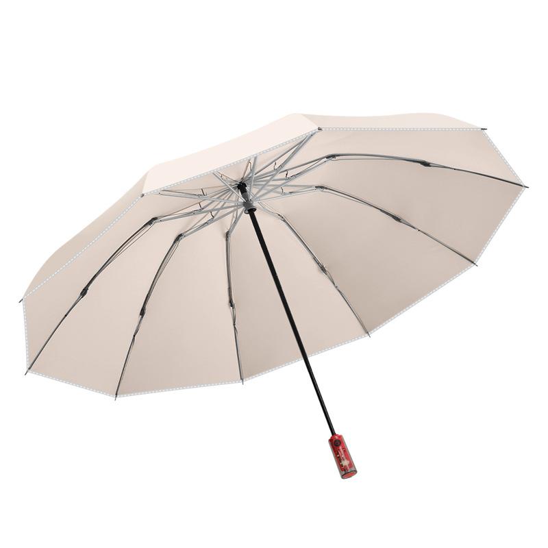 Tri-fold 10-bone Fully Mechanical Reverse Male Folding Umbrella Safety Anti-rebound Explosion-proof Reinforcement Wind-resistant Large