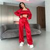 Cross-border European and American Women's Three-piece Set, Short Zipper Jacket, Tube Top, High Waist Side Split Wide-leg Pants Set