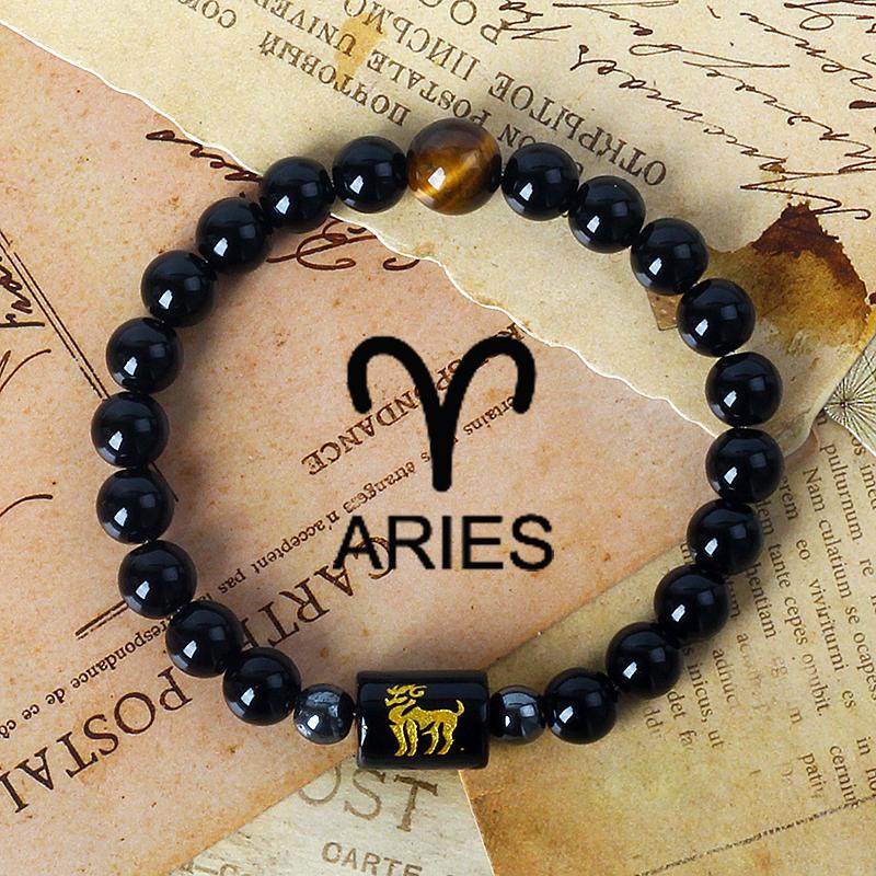 12 Constellation Zodiac Signs Bracelet Men Women Natural Tiger Eye Stone Beaded Couples Bracelets Scorpio Birthday Beads Jewelry