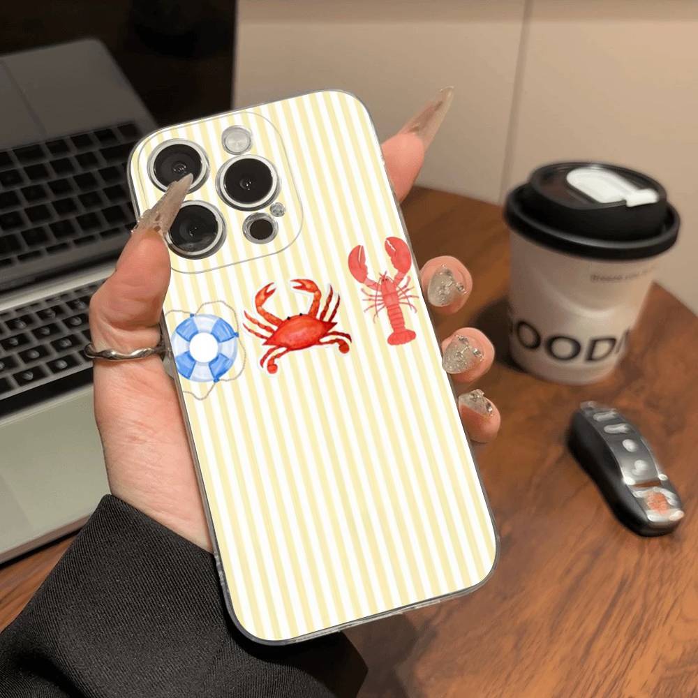 Niedliches Meeresleben, Krabben, Hummer Für IPhone 17 16 15 14 13 12 11 Pro Max Plus Transparente Weiche TPU Handyhülle