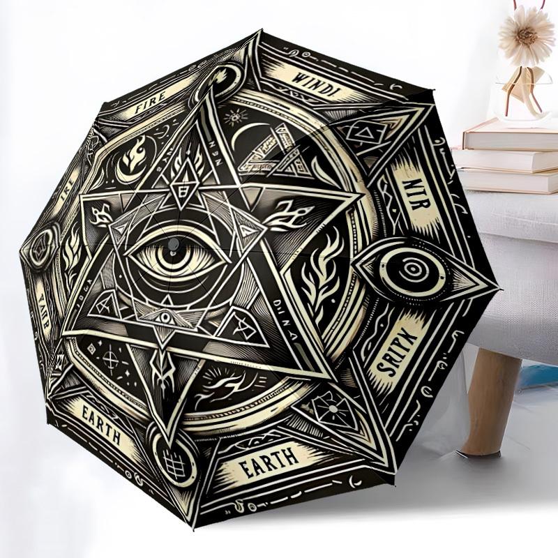 1pc Mystic Symbols Automatic Folding Umbrella - Design, Durable Iron Frame for Travel, Outdoor, Beach Fashion Accessory a0920032
