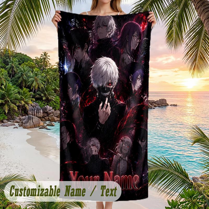 Tokyo Ghoul Beach Towel, Personalized Custom Name Text, Quick Dry Large Absorbent Towel For Beach Pool