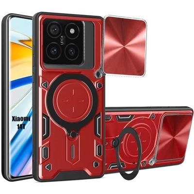 Case for Xiaomi 14T - Rigid Shockproof with Ring Stand and Lens Protection - Red