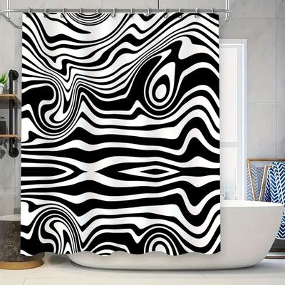 Rideau de Douche Imprimé Zèbre Noir Blanc Imperméable Décor de Salle de Bain Taille Personnalisable Montrée: 72x84 Pouces (180X215 Cm) Blac Extra Large