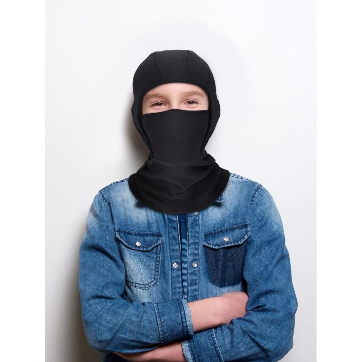 Honoson 1 Hole Kids Ski Mask Winter Balaclava Warm Kids Full Face Mask Cover Windproof for Boys Girls Outdoor Sports(Black)