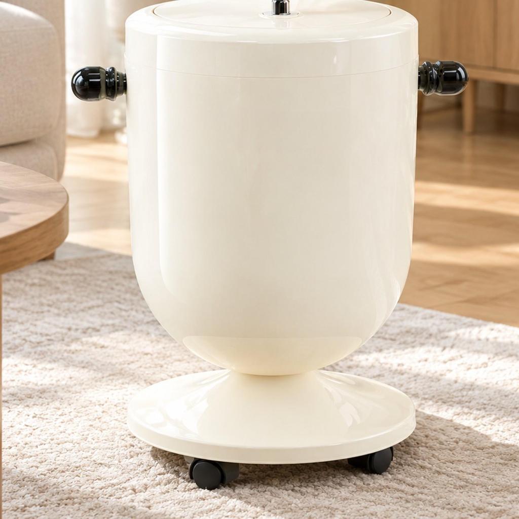 Freestanding Waste Bin with Lid Lidded Cylindrical Trash Inner Liner Compact Garbage Can