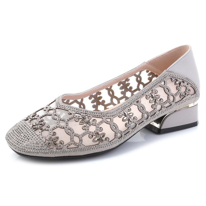 Fashion GKTINOO 2025 Summer Fashion Pumps Cut-outs Women Crystal Casual Ladies Shoes High Heels Tenis Feminino Genuine Leather Sandals