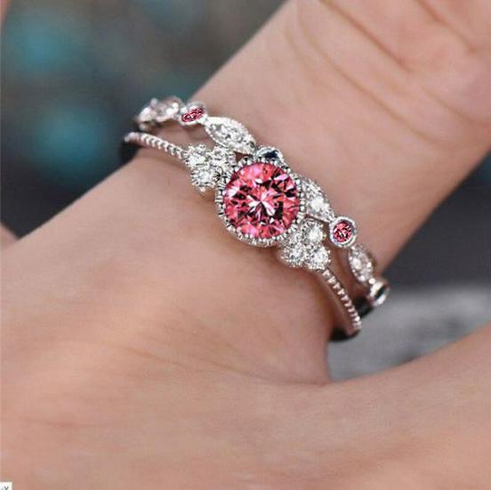 Stilvolles & Vielseitiges Zirkon Damen Rosa Edelstein Ring Set