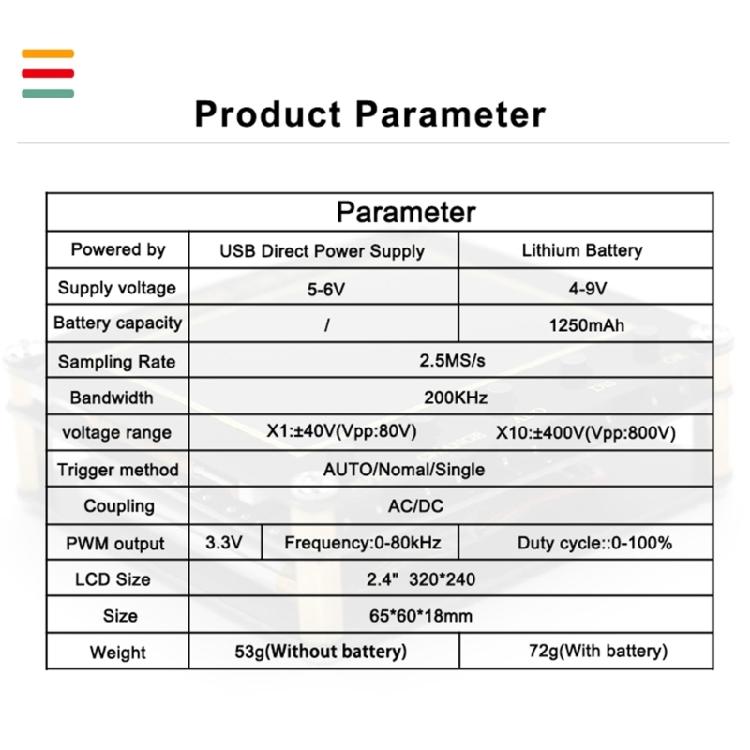 High-performance Mini Digital Oscilloscope 2.4Inch LCD-Display 2.5MS/-s Sampling