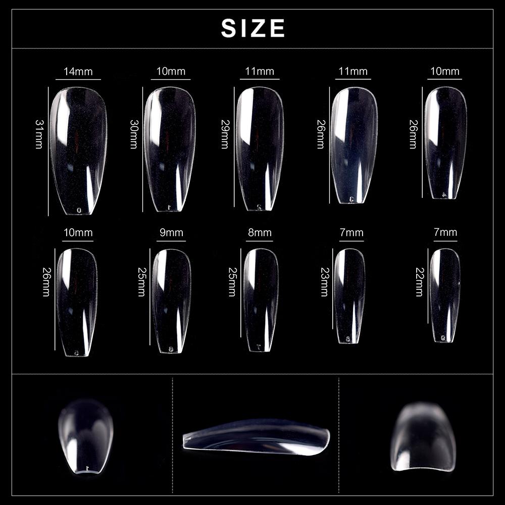 kads 500pcs T Shaped No-Crease Full Cover False Nail Tips Fake Nails White Nature Clear Translucent 10 Sizes Nail Art Manicure Tools