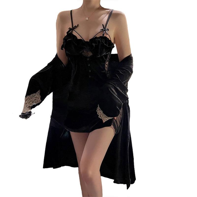 Pure Desire Wind Suit Set Low Chest Gathering Sexy Velvet Yarn Pure Desire Suspender Fun