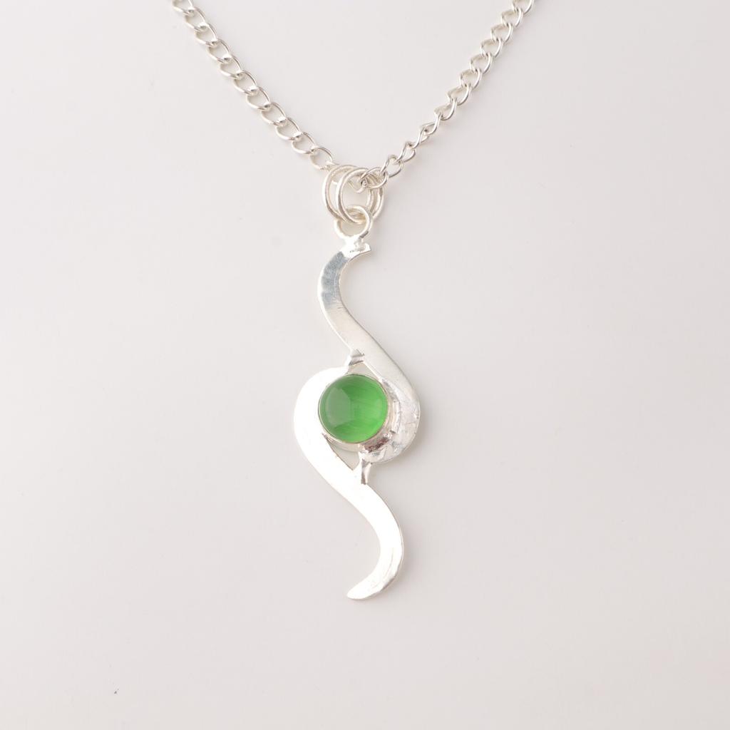 Green cat's Eye Gemstone 925 Stamped Silver Jewelry Handmade Green Stone Pendant PP-44-39