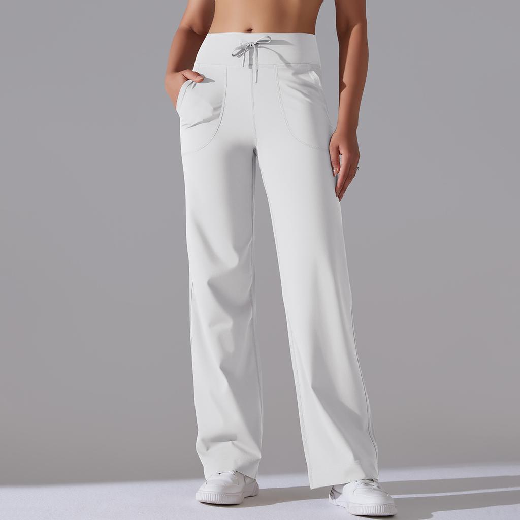 Brushed Breathable High-waist Elastic Loose Casual Pocket Wide-leg Nine-point Pants Running Fitness Yoga Leggings