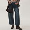 Women's Fashionable Solid Color Washed Versatile High Waist Loose Straight Leg Jeans Pants