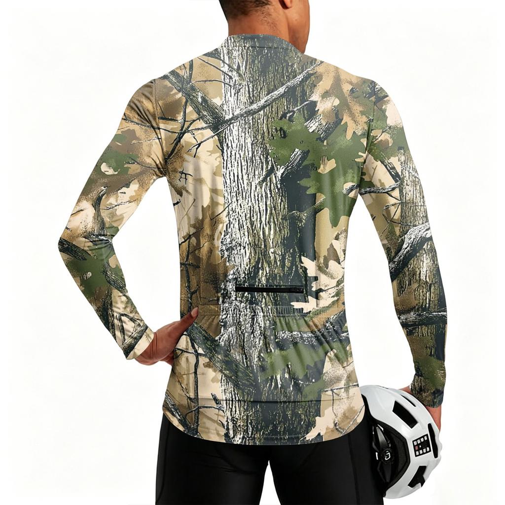 Herren Rundhals Langarm Radtrikot Atmungsaktiv Schnelltrocknend Reißverschluss Vorne Sportliches Shirt für Outdoor-Sportarten und Training