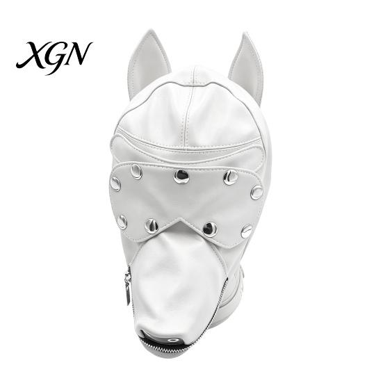 Hardcore BDSM Equipment Unisex Sexy Costumes, Faux Leather Open Mouth Dog Headgear, Full Face Hood for Roleplay Fetish Masks Cosplay And Role