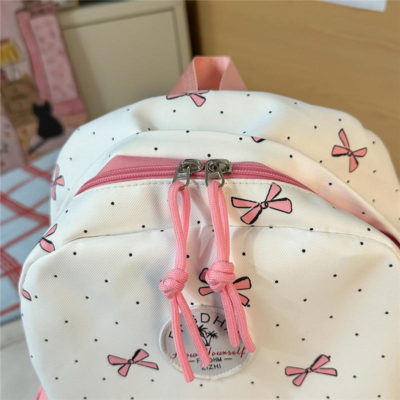 Nylon Backpack Cute Bow Print School Bag for Girls