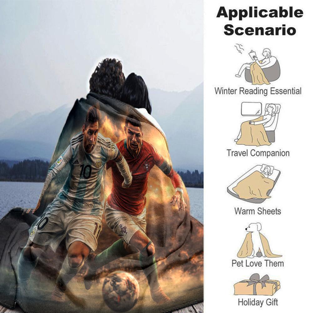 Messi Ronaldo Football Star Print Flannel Blanket Soft Warm Throw Blanket for Sofa Bedroom Home Decoration Fan Gift