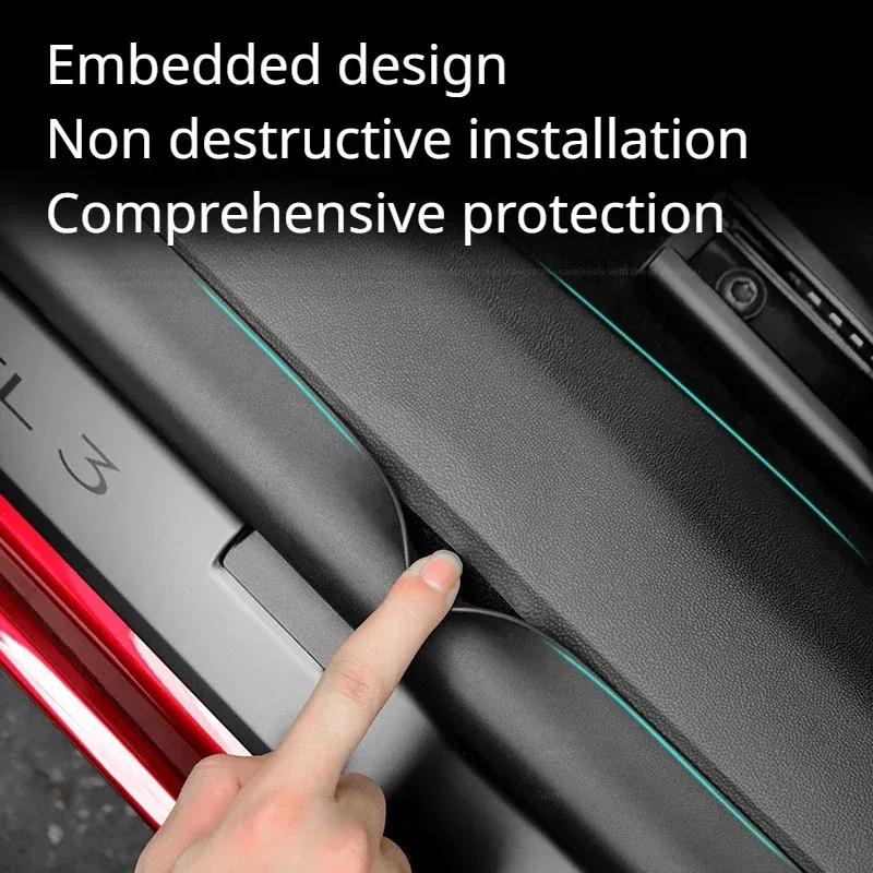 For Tesla Model 3+ Highland Front Car Door Sill Edge Protective Strips Welcome Pedal Threshold Strip Central Control Side Guards