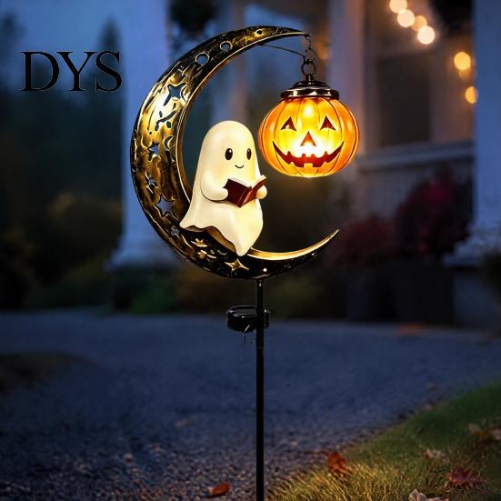 Warm Ambience Yard Decor Solar Snowman/Ghost Moon Stake Light, Waterproof Metal Garden Sculpture, Decorative Halloween Outdoor Decorations Powered