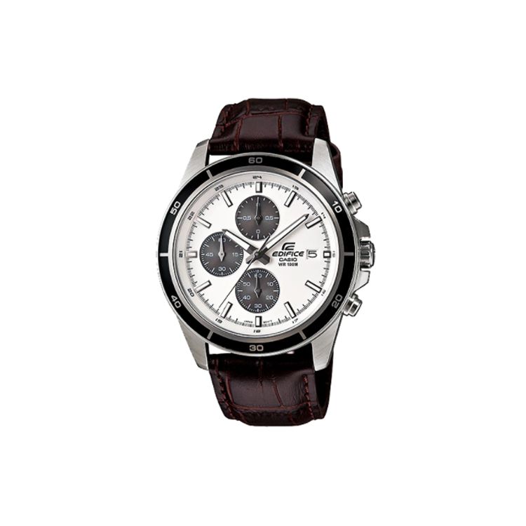 Casio Men's Silver Edifice Series Simple Casual Fashion Quartz Movet Genuine Leather Strap Watch Watches Efr-526L-7Av