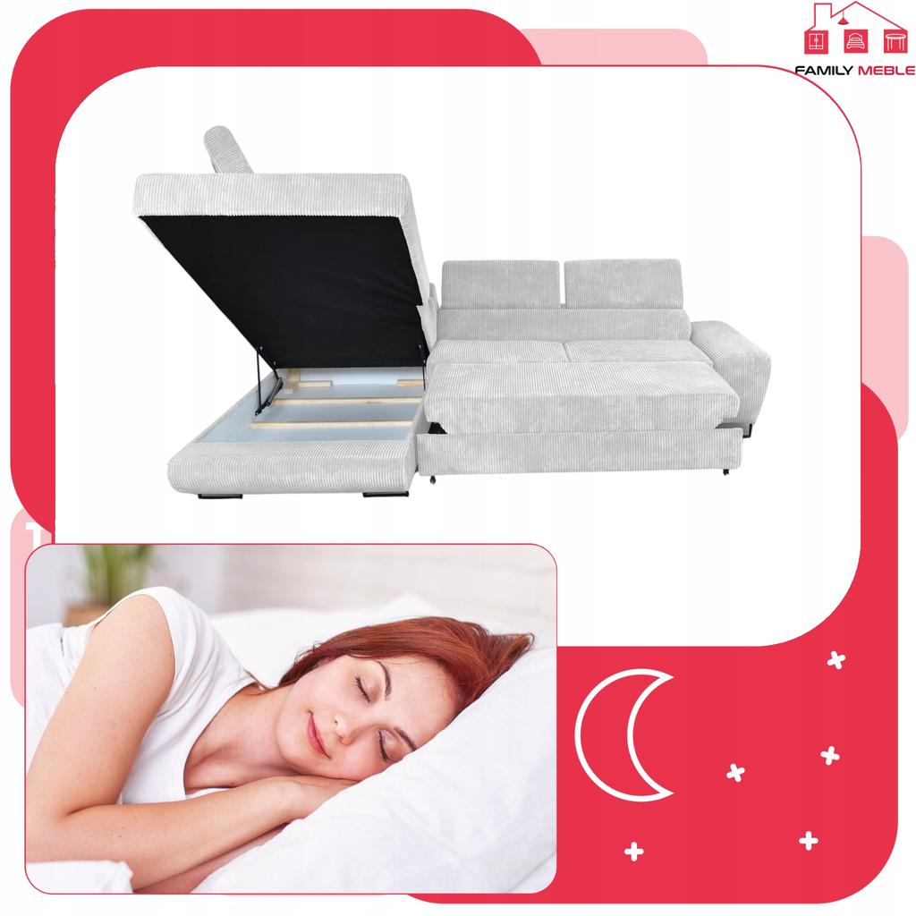 Corner Sofa, Foldable, F, Sleeping, Savio, Left, Family Furniture, Gray Corduroy