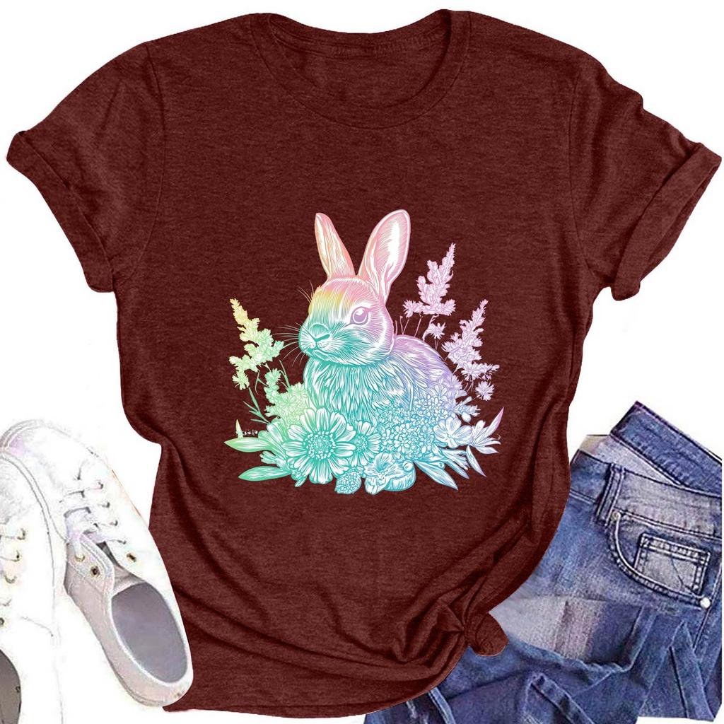 Dámské módní tričko s kulatým výstřihem a krátkým rukávem s velikonočním potiskem, ležérní top