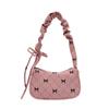 Fashion Corduroy Bowknot Underarm Bag For Daily Use With Zipper Closure