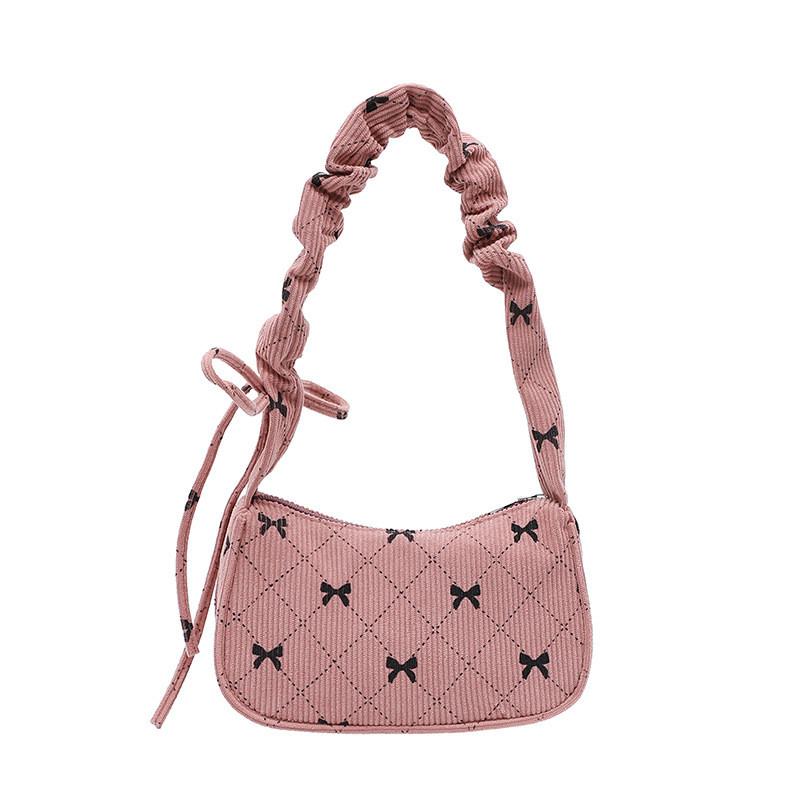 Fashion Corduroy Bowknot Underarm Bag For Daily Use With Zipper Closure