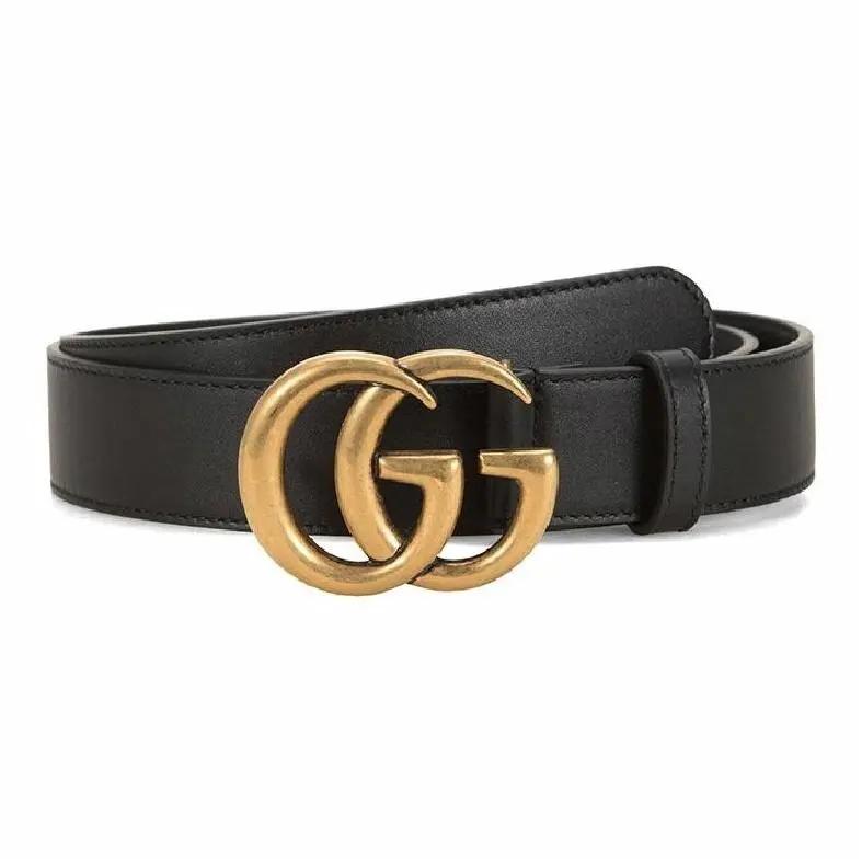 

GUCCI GG Marmont double G-shaped belt buckle narrow version leather belt unisex couple style black width 3cm 95-Original Box and Bag