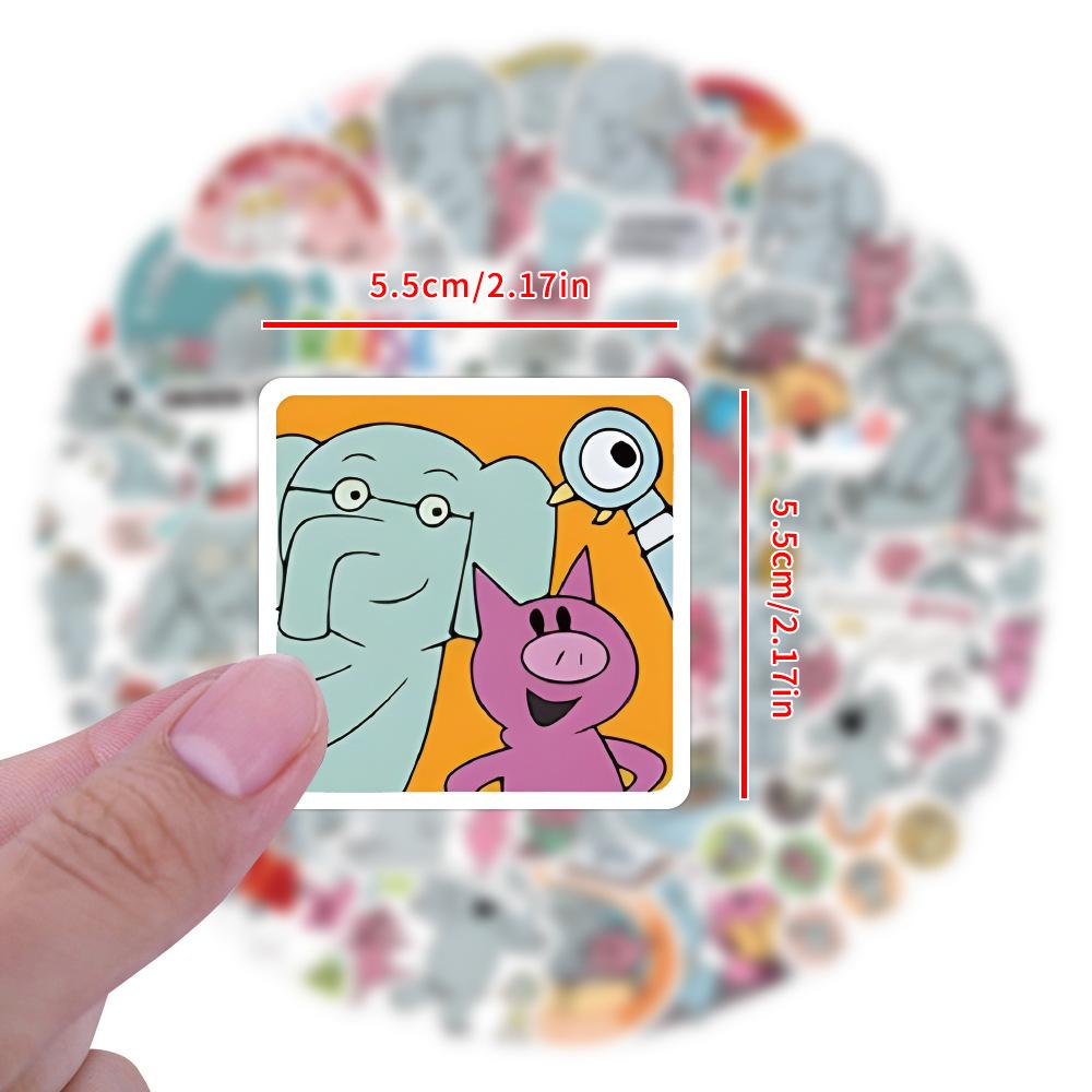 60 New Elephant and Piggie Graffiti Stickers Decorate Notebook Suitcase Cartoon Stickers