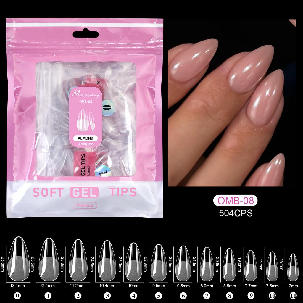 504 Stück Vollabdeckung Weiche Gel-Nageltips Stiletto Mandel Sarg Halbmatt Französisch Falsch Soak Off Aufdrücken Nagelverlängerungsspitzen Kapsel