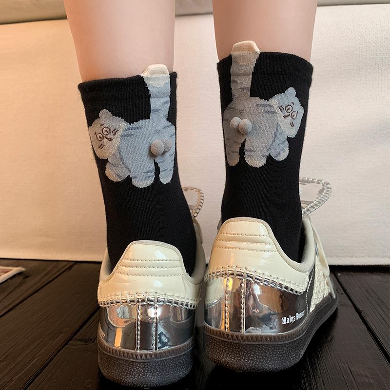 Three-Dimensional Cat Printed Men Female Mid Tube Socks Soft Comfortable Sweat Absorbing Breathable Casual Couples Sock