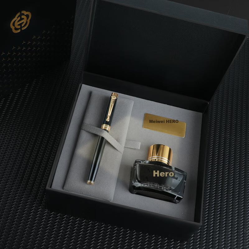 Hero (HERO) [Best-Selling Product] Fountain Pen Gift Box [Shao Hua Series], Business Signature Iridium Gold Writing Holiday Gift Set, Black Liya Ink