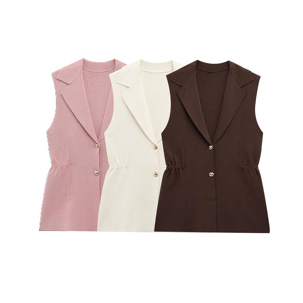 2025 Spring Women's Fashion: European & American Style Versatile Knitted Vest with Ruched Waist