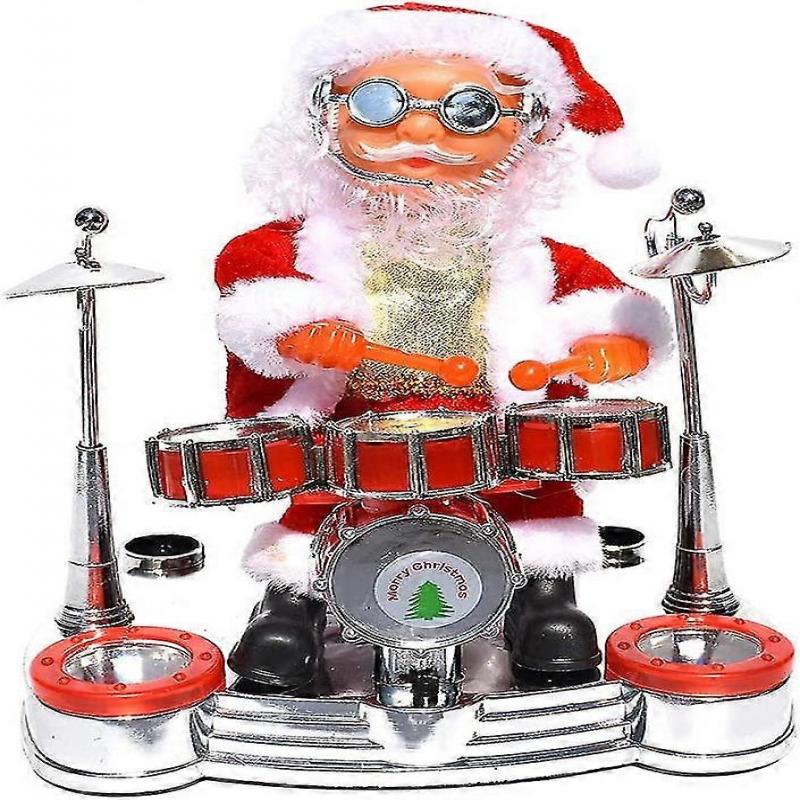 Papá Noel Cantando Bailando Toca el Tambor Juguete, Juguetes Musicales a Batería Muñeco Decoración Navideña Regalos para Niños