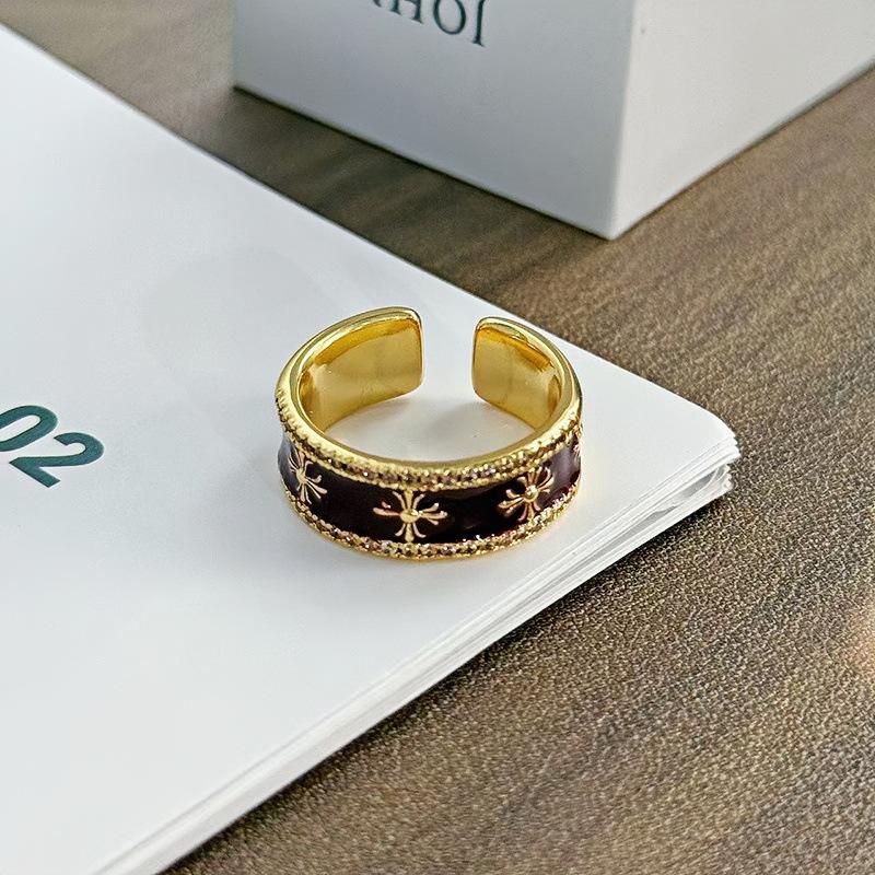 Retro Medieval Gradual Change Enamel Drop Glaze Opening Ring Women'S Niche Design Sense Light Luxury Sweet Cool Index Finger Ring